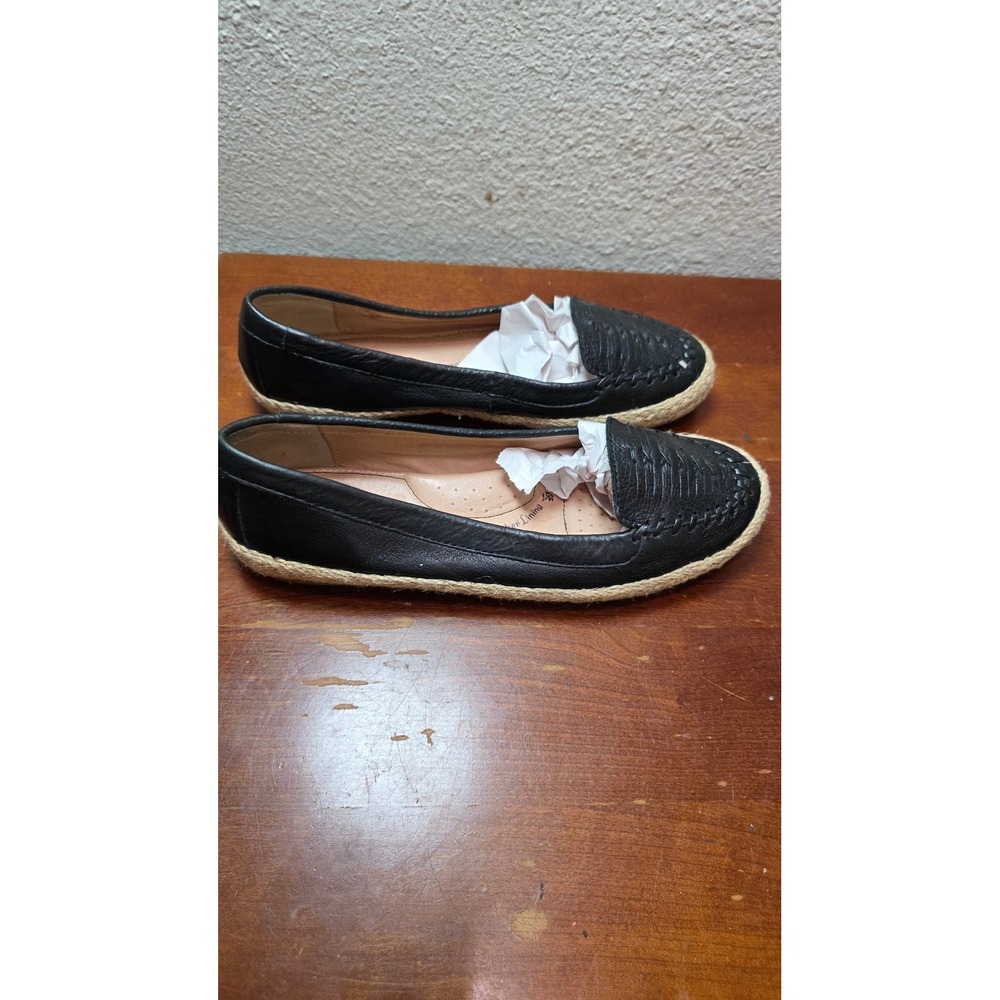 Sofft Black Leather Espadrille Flats Women's 7.5M Woven Slip‎ On Loafers Casual